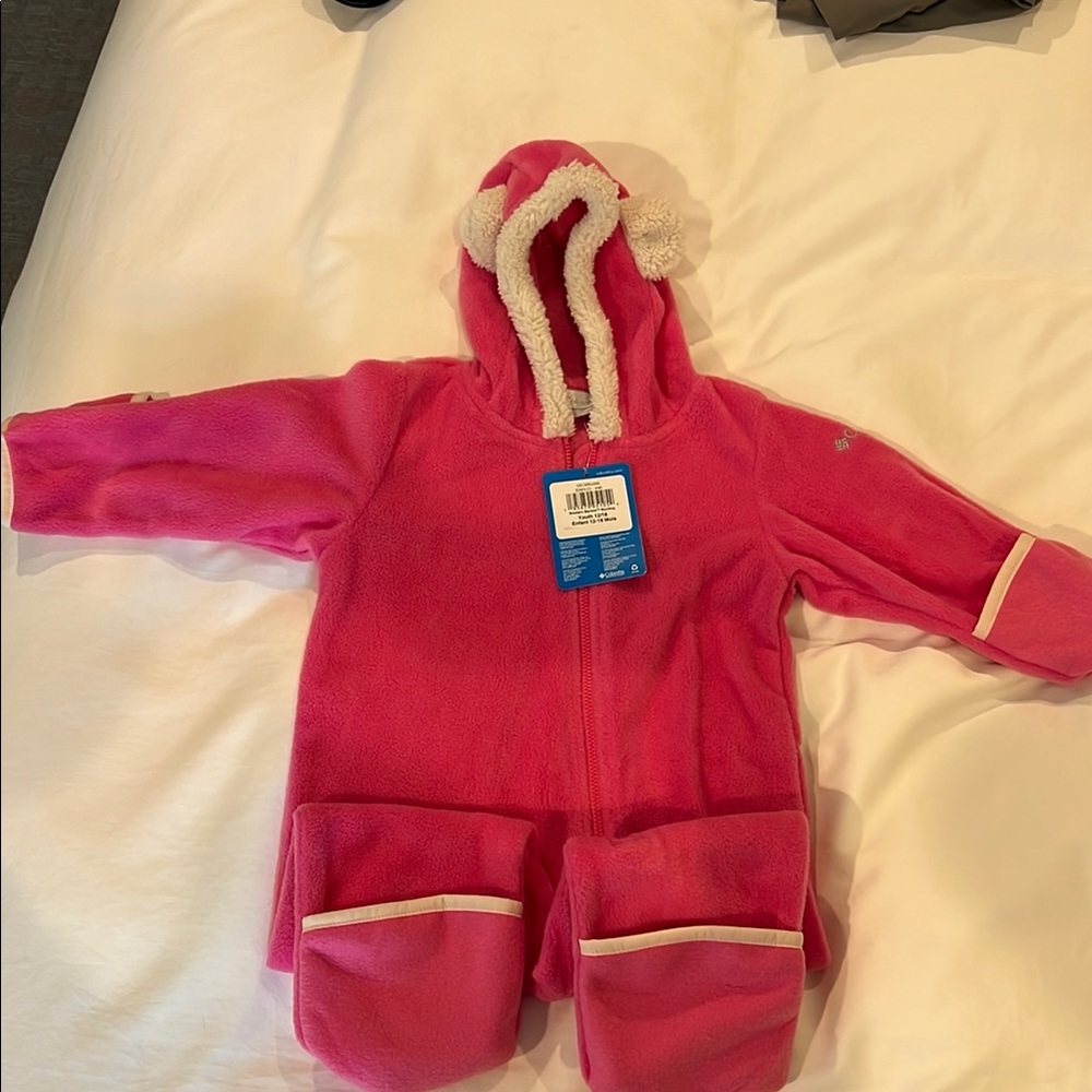 Columbia Pink and White Footies One Piece with Hood